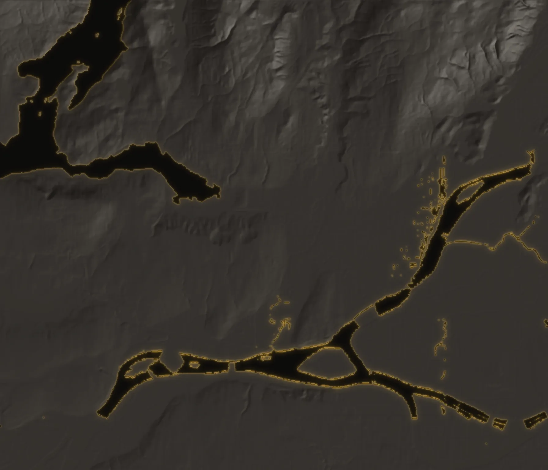 Relief map of Coquitlam, British Columbia, marking Maillardville, Burquitlam, Austin Heights, Coquitlam Centre, Westwood Plateau and Burke Mountain